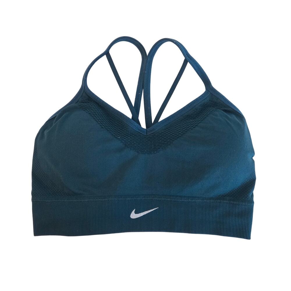 Nike Seamless Dri Fit Light Support Sports Bra Size M AQ0123-347 Teal Blue